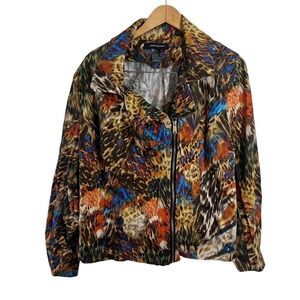 Ashley Stewart Full Zip Colorful Animal Print Jacket Size 22 Collar Long Sleeves